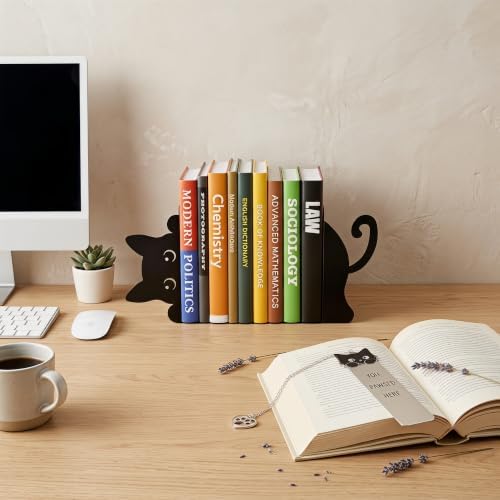 6pcs Cat Metal Bookends for Shelves Cute Decorative Book Ends with Bookmark - Image 5