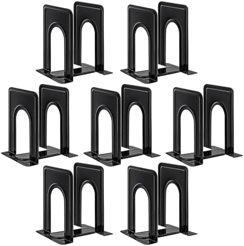 HappyHapi 7 Pairs Book Ends, Heavy Duty Bookends for Shelves, Black by Happyhapi