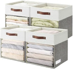 Bagnizer Storage Cubes, 4 Pack Linen Foldable Storage Bins with Clear Window and 2 Handles, 13x15x13 Storage Cube Bins for Shelf Closet, Kallax, Clothes, Books - (Gray / Off-White) by Bagnizer
