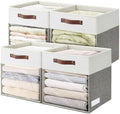 Bagnizer Storage Cubes, 4 Pack Linen Foldable Storage Bins (13 x 13 inch) with Clear Window and 2 Handles, Closet Organizers and Storage for Shelf Closet, Clothes, Books - (Gray and White) by Bagnizer