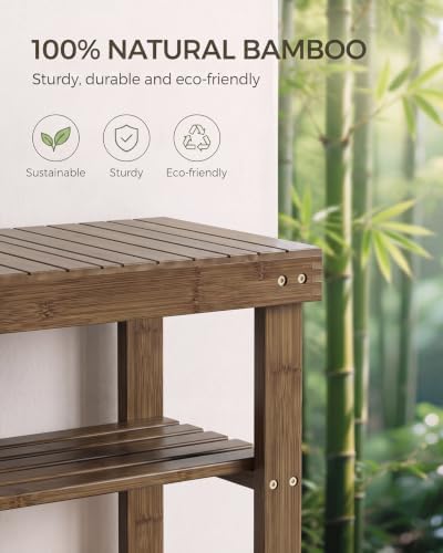 SMIBUY Bamboo Shoe Rack Bench, 3-Tier Shoe Organizer Storage Shelf for Entryway Hallway Bathroom Living Room (Walnut) - Image 5