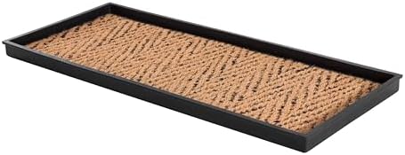 Anji Mountain Heavy Duty Waterproof Rubber Shoe Storage Mat Organizer/Boot Storage Tray Multi Use for Entryway with Coir, Tan and Black Insert, Fits 3 Pair (34.5" Wide) by AnjiMountain