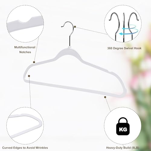 Quality Hangers 50 Pack Slim Plastic Hangers for Clothes - 16.5" Won't Crease Your Clothes, Heavy Duty Non-Velvet White Hangers 360° Swivel Chrome Hook Non Slip Notches Dresses Coats Shirts Jackets - Image 5