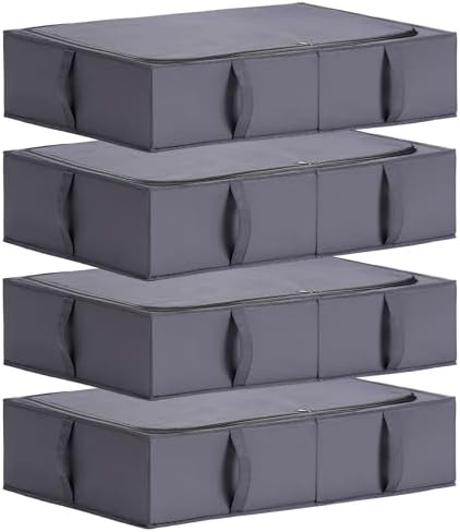 TYEERS Under Bed Storage Containers, Durable Fabric, Washable, Collapsible, Under Bed Storage Bins for Clothes, Blankets, Sheets, Shoes, 27.5x16.5x7 Inches, 4-Pack, Dark Grey by StorageOrganization