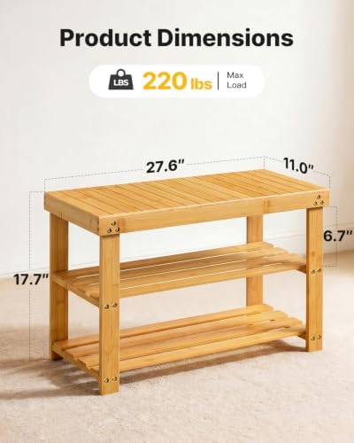 Amada 3 Tier Bamboo Shoe Rack Bench for Entryway, Living Room, Natural - Image 3