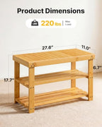 Amada 3 Tier Bamboo Shoe Rack Bench for Entryway, Living Room, Natural - Image 3