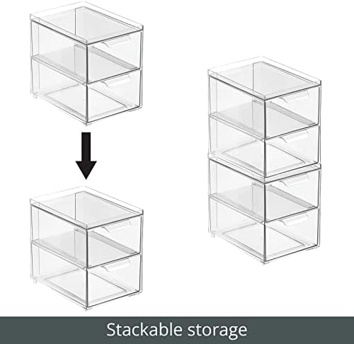 mDesign Stackable Storage Containers Box with 2 Pull-Out Drawers - Stacking Plastic Drawer Bins for Closet Organization, Linen, Coat, Bedroom or Entryway Closets - Lumiere Collection - 4 Pack, Clear - Image 5