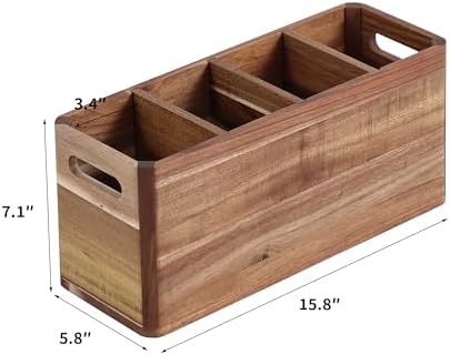Acacia Wood Silverware Caddy, 4-Compartment Countertop Organizer - Image 6