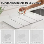 2-in-1 Stone Dish Drying Mat and Bamboo Dish Rack Combo, 24x16 Inch Super Absorbent Fast Dry Diatomaceous Earth Dish Drying Mat, Foldable Space Saver for Kitchen Counter Bathroom Apartment - Image 2
