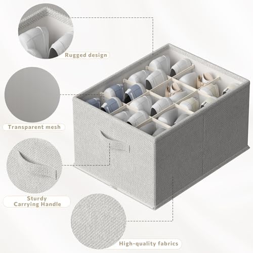 FHSQX 4 Pack Shoe Organizer for Closet,Foldable Shoe Organizer,Fits up to 48 Pairs,Storage Containers With Bottom Support for Shoes (Light Grey, (16.5 * 12.6 * 9.5) x4) - Image 5