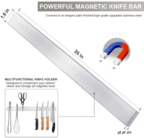 Ninonly 20 Inch Magnetic Knife Holder for Wall, Stainless Steel Knife Strip - Image 2