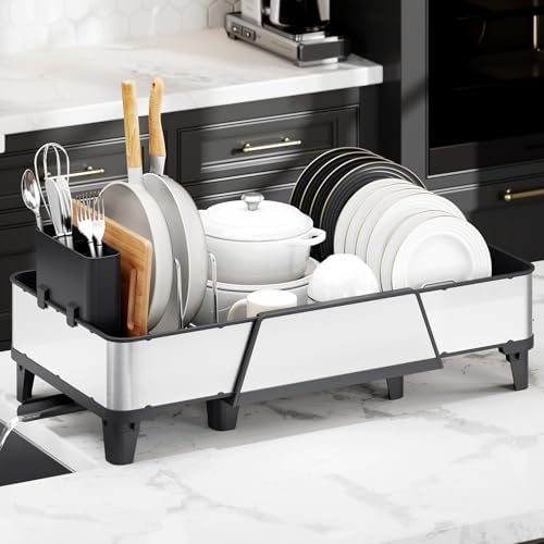 Urackify Large Expandable Dish Drying Rack for Kitchen Counter, Black by Urackify