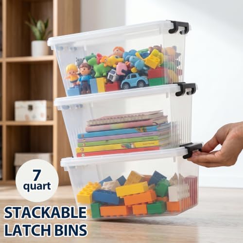 Storage Bins with Lids 6 Pack 7Qt Clear Stackable Organizer Containers - Image 4