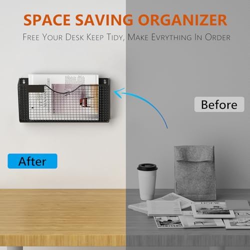 MFTEK Magnetic File Holder, 4 Pockets Magnetic File Folder Holder No Drilling Magnet Paper Mail Organizer Magazine Basket, Hanging Wall Storage Rack for Fridge Cabinets Office Classroom - Image 5