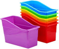 4E's Novelty 6 Durable Book and Binder Holder, Files Book Bins for Classroom, Plastic Vertical Storage Book Organizer Folder Office Classroom Organization Containers Supplies (Rainbow) by 4EsNovelty
