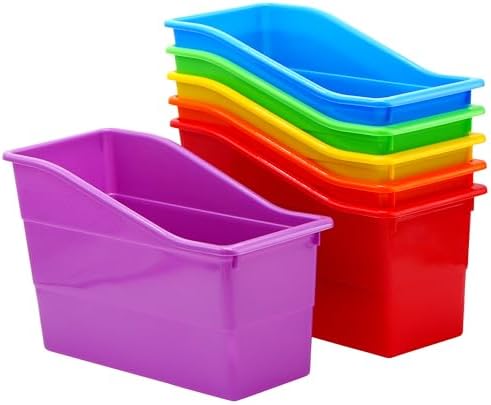 4E's Novelty 6 Durable Book and Binder Holder, Files Book Bins for Classroom, Plastic Vertical Storage Book Organizer Folder Office Classroom Organization Containers Supplies (Rainbow) by 4EsNovelty