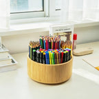 Utoplike Large Bamboo Rotating Pencil Holder, 360° Colored Pen Organizer - Image 6