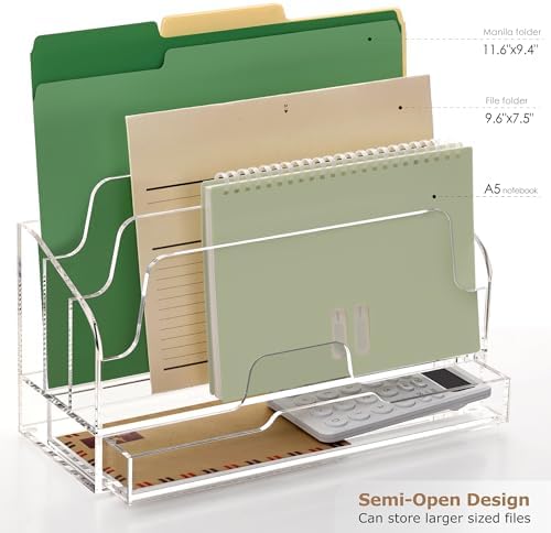 SANRUI Clear Desk Organizer Holder with Drawers, Acrylic File Mail Sorter - Image 3