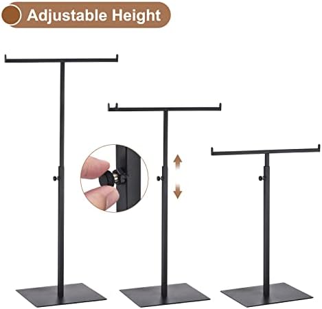 uxcell Purse Display Stand T Shaped Metal Adjustable Handbag Rack Double Hook Holder Necklace Organizer for Home Boutique Store - Black - Image 3
