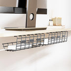 2 Pack DELAMU Under Desk Cable Management Tray, Large Metal Cord Organizer, Office & Home Cord Wire Management Under Desk Shelf, Easy Install Pre-drilled Cable Organizer, Black by DELAMU