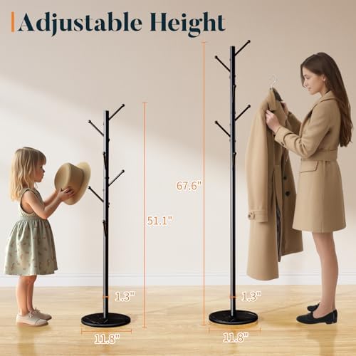 Yoobure Coat Rack Freestanding with Natural Marble Base - Coat Tree with 8 Hooks Heavy Duty Coat Hanger Stand, Metal Coat Rack Stand for Jacket, Hat, Clothes & Bag, Hall Tree Hat Rack for Entryway - Image 5