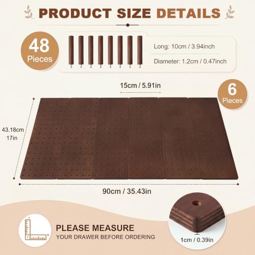 Kigley 3 Pcs Wood Pegboard Drawer Organizer(Dark Brown,17 x 5.91 Inch,Pine) - Image 2