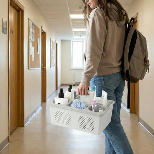 KMV Dorm Room Portable Shower Caddy with Adjustable Compartments - Ventilated Drainage Design with Handles, Perfect Toiletries Organizer for College Dorms-gray - Image 6