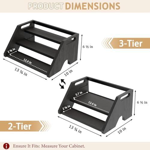 Bamboo Spice Rack Organizer -3-Tier Spice Rack for Countertop,Cabinet Spice Rack Organizer for 18 Spice Jars(4oz)，Step Shelf(black) - Image 2
