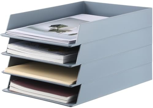 Wenqik Gray Letter Trays Stackable, 4 Pcs Plastic Desk Organizer by Wenqik