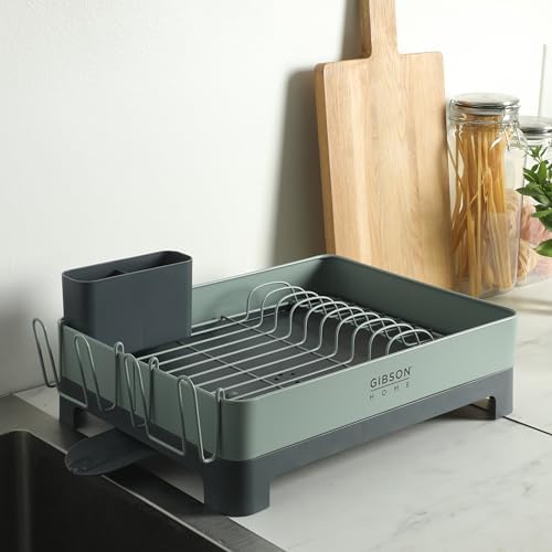 Gibson Home Nestcraft Full Size Rust Resistant Dish Rack with Drain Board and Flatware Caddy - Green - Image 3