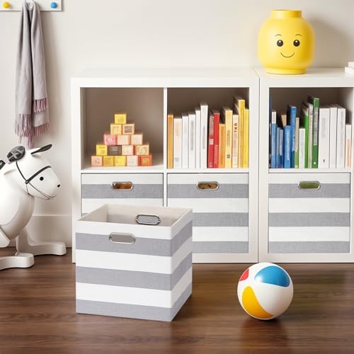 11 x 11 x 11 Inch Linen Stripe Storage Cubes for Home Organizing, Pack of 4 - Image 7
