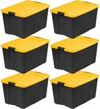 IRIS USA 6-Pack 72 Quart Storage Bins with Lids, Black/Yellow by IRISUSA