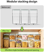 Airtight Food Storage Container with One-Touch Lid, 12-Piece Set (1.3, 2.1, 2.9, 3.6 QT* 3) Stackable Durable BPA-Free for Baking Supplies, Pasta & Systematic Bulk Organization - Image 4