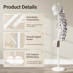 Coat Rack Freestanding, Metal Coat Rack with Natural Marble Base, White - Image 5