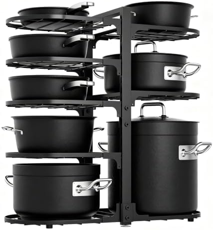 Adjustable Pot Rack: 8 Tier Pan Storage - 120LBS Kitchen Organizer by Stayorganized