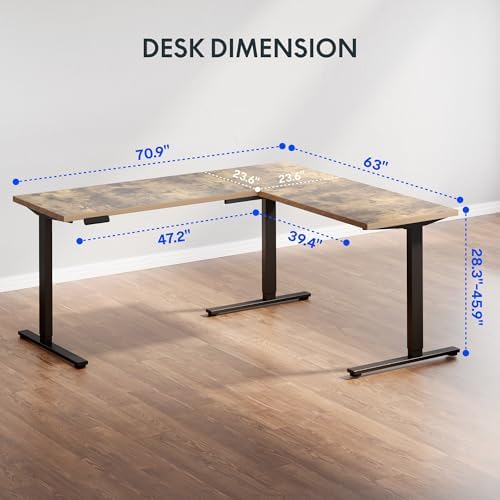 FLEXISPOT 71 x 63 Reversible L-Shaped Electric Standing Desk, Rustic Brown - Image 3