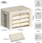 4 Pack Clothes Storage Bins with Metal Frame - 66L Stackable Storage Box with Lid，Foldable Storage Container Organizer for Clothes，Linen Fabric Storage Box with Clear Window＆Zippers＆Handles - Image 4