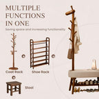 32" Coat Rack and Shoe Storage, 3‑in‑1 Shoe Bench, with 10 Hook, Walnut - Image 2