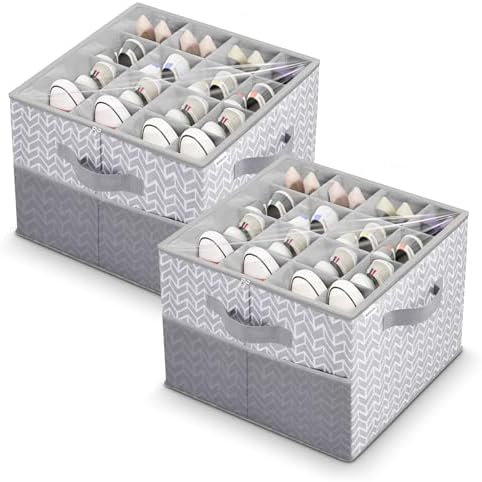 ALCOVA 2-Pack Shoe Organizer for Closet, 32 Pairs, Clear Lid - Gray by ALCOVA