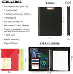 Ospelelf Leather Clipboard with Storage, Zippered Padfolio Portfolio Organizer, 3 Ring Binder 1 Inch, Notepad, Tablet Sleeve, 5 Dividers with Pocket for Office, Nurses, Students, Teachers Black - Image 2