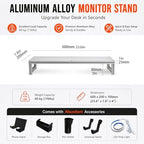 LED Lighted Monitor Stand Riser, Aluminum Alloy Frame with Frosted Acrylic Top, Under-Desk Storage Organizer for Small Parts, Minimalist Desktop Stand for Home & Gaming Setup (23.6 in / 600 mm) - Image 6