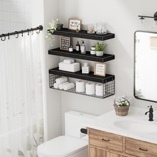 QEEIG Bathroom Shelves Over Toilet Wall Mounted (Black, Set of 3, 23.6") - Image 2