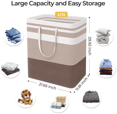 HomeHacks 2-Pack Large Laundry Basket, Waterproof, Freestanding Laundry Hamper, Collapsible Tall Clothes Hamper with Extended Handles for Clothes Toys in the Dorm and Family (Brown, 125L) - Image 4