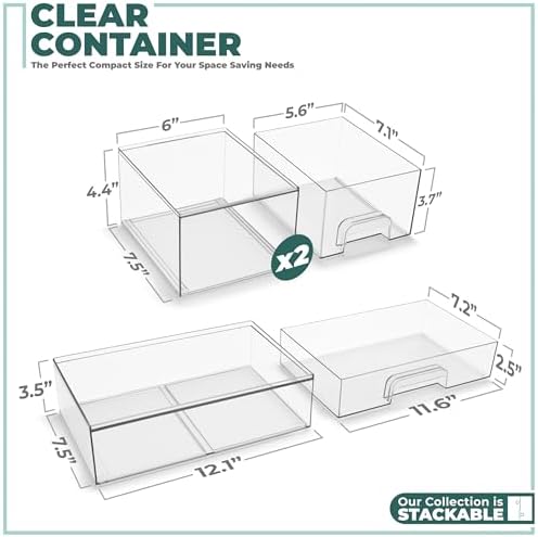 Sorbus Clear Stackable Storage Drawers (3 Pack, 4.4'' Tall and 12.1'' Wide) - Image 3