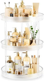 3-Tier Lazy Susan Bathroom Countertop Organizer, 360° Clear Rotating Storage Tray, Cosmetics and Perfume Organizer, Spinning Storage Tray Vanity Organizer Shelf for Bathroom Cabinet, Kitchen(Medium) by Acina