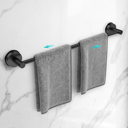 Adjustable Suction Cup Towel Bar for Bathroom Wall,17 Inch~29 Inch Towel Racks for Bathroom,Stainless Steel Bath Towel Holder(Matte Black) by WingWider