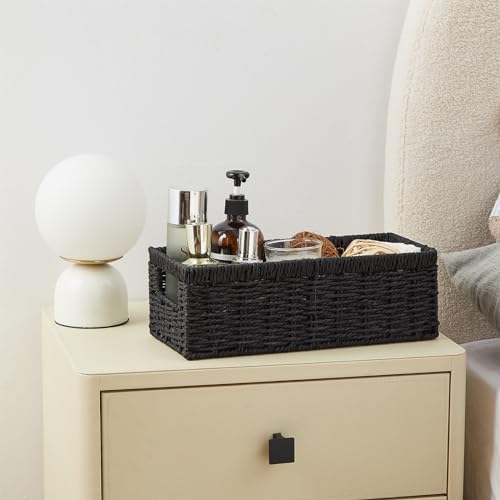 Vagusicc Wicker Storage Basket, Paper Rope Wicker Baskets with Handles, Toilet Paper Basket for Toilet Tank Top, Small Wicke Baskets for Organizing Shelves, 2-Pack, Black - Image 7