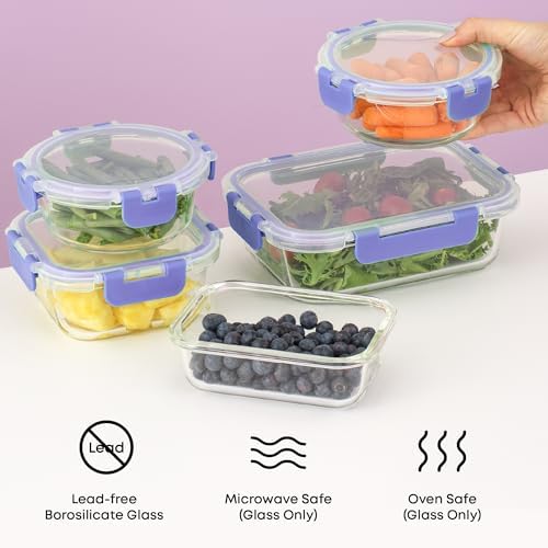 JoyJolt 24pc Borosilicate Glass Storage Containers with Lids | 12 Airtight/Freezer Safe Food Storage Containers for Pantry and Kitchen | Meal Prep Container for Lunch | Glass Tupperware Set - Image 5