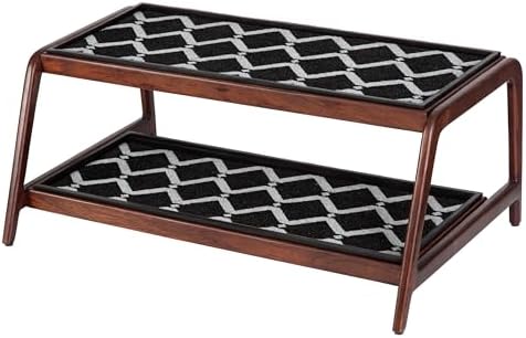 Anji Mountain Heavy Duty Waterproof Wooden Shoe Storage Mat Organizer/Boot Storage Tray Multi Use for Entryway with Coir, Black and Ivory Diamond Insert, 2 Tier, Fits 6 Pair (36.5" Wide) by AnjiMountain