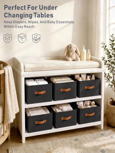 8 Pack Large Closet Storage Baskets Bins for Shelves, Collapsible Fabric Closet Organizers and Storage with Polyester Handles, Decorative Baskets for Organizing Clothes, Towels, Linen Closet 14"x10" - Image 3